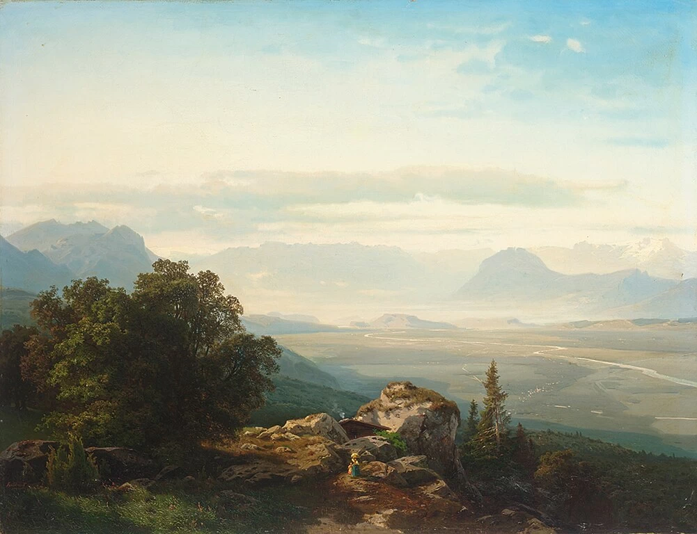 Leopold von Kalckreuth-67-Una madre con bambino in un paesaggio italiano (1885)
